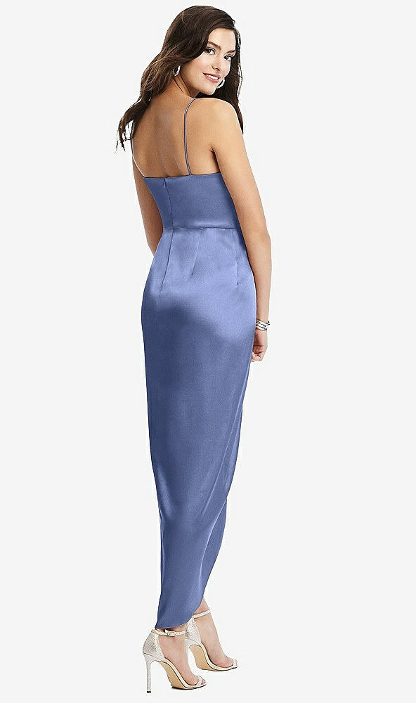 Back View - Periwinkle - PANTONE Serenity Faux Wrap Midi Dress with Draped Tulip Skirt