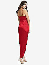 Rear View Thumbnail - Parisian Red Faux Wrap Midi Dress with Draped Tulip Skirt