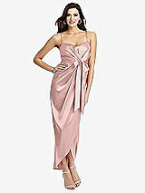 Front View Thumbnail - Rose Quartz Faux Wrap Midi Dress with Draped Tulip Skirt