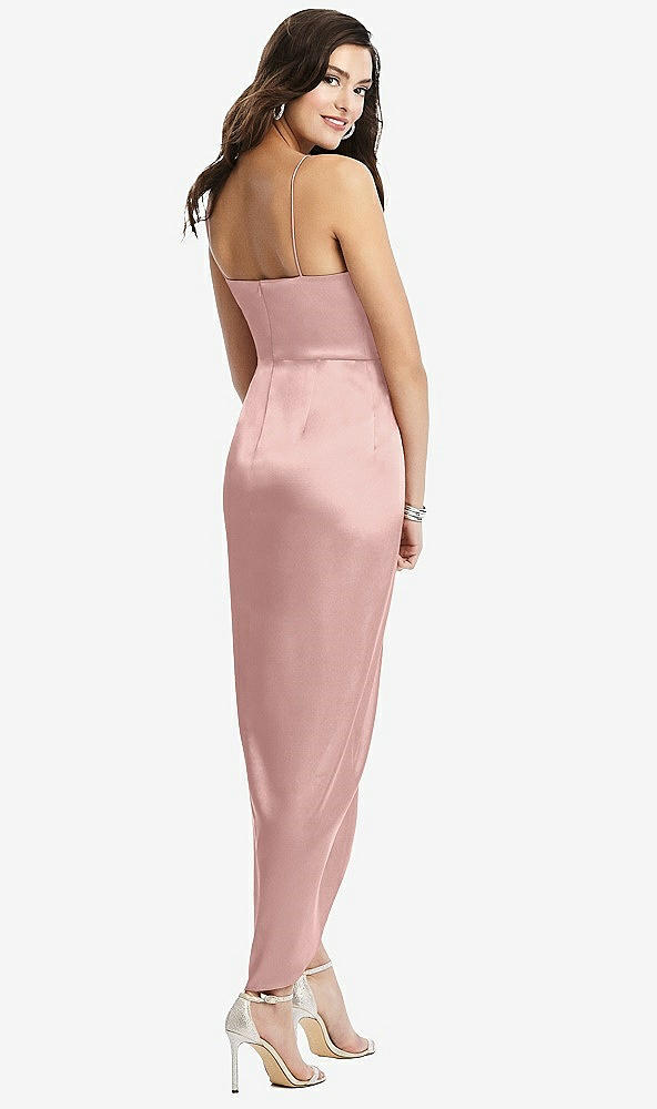 Back View - Rose Quartz Faux Wrap Midi Dress with Draped Tulip Skirt