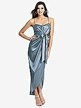 Front View Thumbnail - Slate Faux Wrap Midi Dress with Draped Tulip Skirt