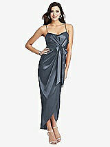 Front View Thumbnail - Silverstone Faux Wrap Midi Dress with Draped Tulip Skirt