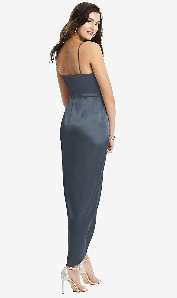 Back View - Silverstone Faux Wrap Midi Dress with Draped Tulip Skirt