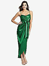 Front View Thumbnail - Shamrock Faux Wrap Midi Dress with Draped Tulip Skirt