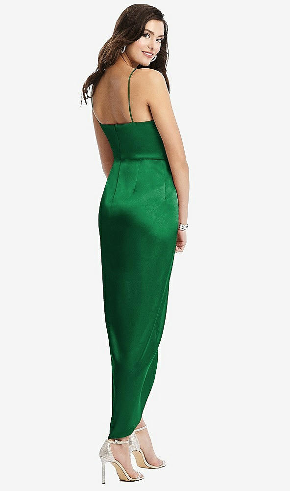 Back View - Shamrock Faux Wrap Midi Dress with Draped Tulip Skirt