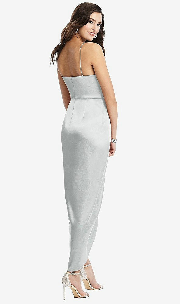 Back View - Sterling Faux Wrap Midi Dress with Draped Tulip Skirt