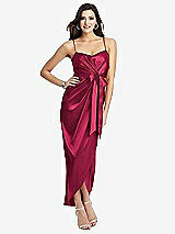 Front View Thumbnail - Valentine Faux Wrap Midi Dress with Draped Tulip Skirt