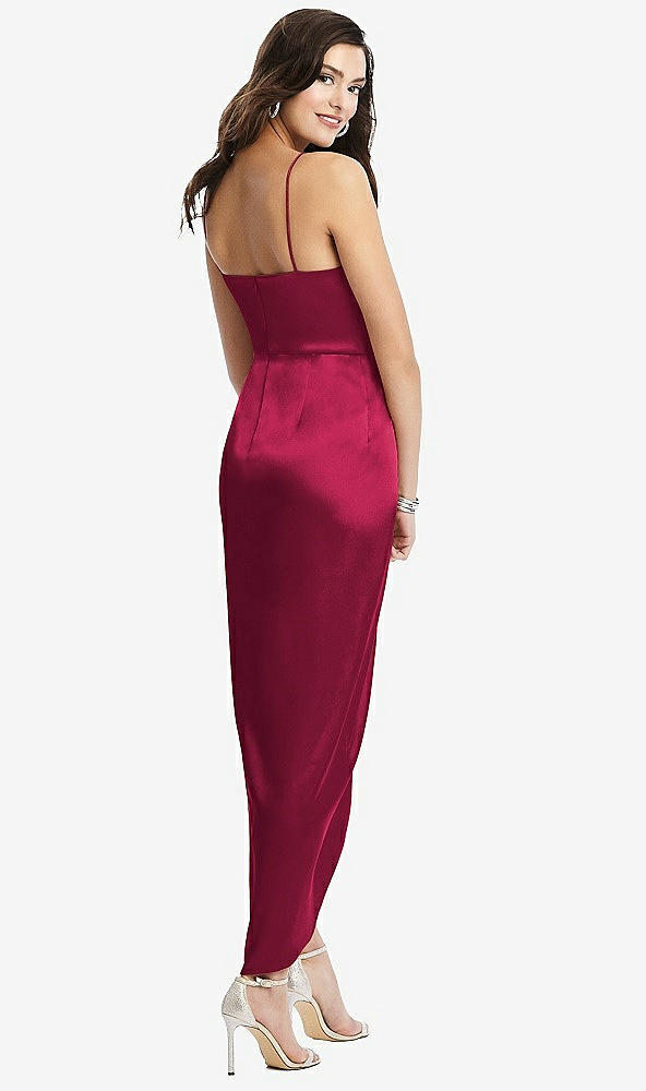 Back View - Valentine Faux Wrap Midi Dress with Draped Tulip Skirt