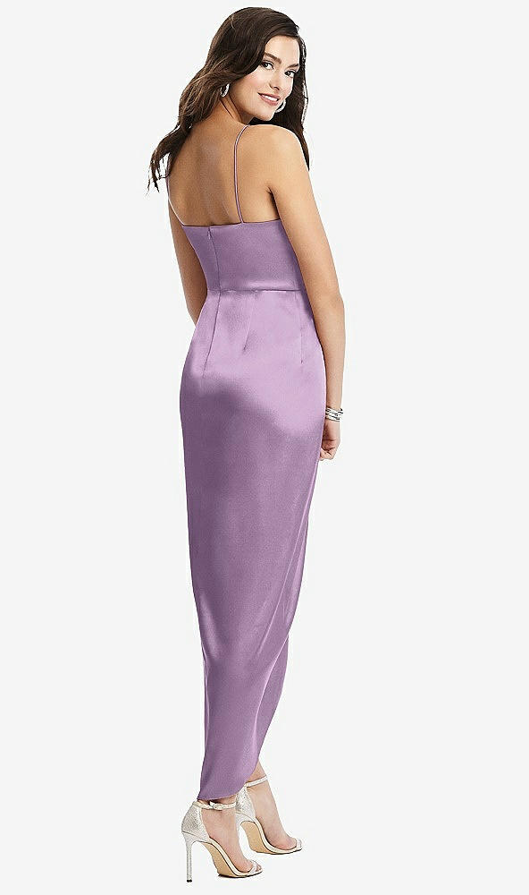 Back View - Wood Violet Faux Wrap Midi Dress with Draped Tulip Skirt