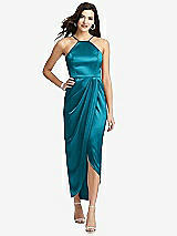 Front View Thumbnail - Oasis Halter Midi Dress with Draped Tulip Skirt