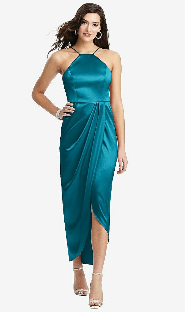 Front View - Oasis Halter Midi Dress with Draped Tulip Skirt