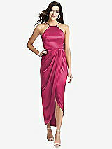 Front View Thumbnail - Shocking Halter Midi Dress with Draped Tulip Skirt