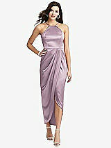 Front View Thumbnail - Suede Rose Halter Midi Dress with Draped Tulip Skirt