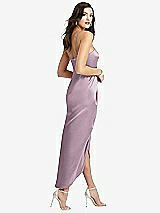 Rear View Thumbnail - Suede Rose Halter Midi Dress with Draped Tulip Skirt