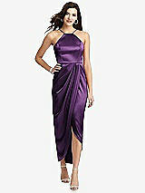 Front View Thumbnail - African Violet Halter Midi Dress with Draped Tulip Skirt