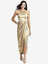 Front View Thumbnail - Banana Halter Midi Dress with Draped Tulip Skirt