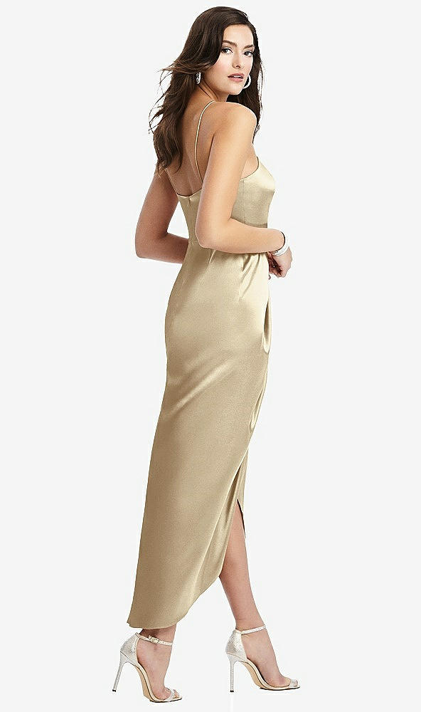 Back View - Banana Halter Midi Dress with Draped Tulip Skirt