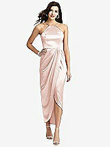 Front View Thumbnail - Blush Halter Midi Dress with Draped Tulip Skirt