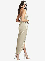 Rear View Thumbnail - Champagne Halter Midi Dress with Draped Tulip Skirt