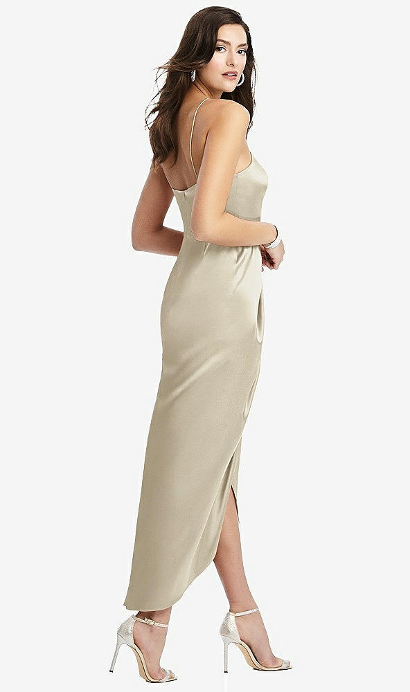 Back View - Champagne Halter Midi Dress with Draped Tulip Skirt