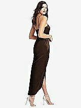 Rear View Thumbnail - Espresso Halter Midi Dress with Draped Tulip Skirt