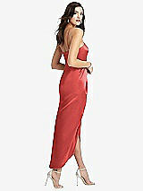 Rear View Thumbnail - Perfect Coral Halter Midi Dress with Draped Tulip Skirt