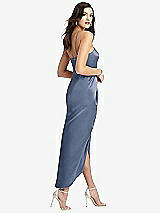 Rear View Thumbnail - Larkspur Blue Halter Midi Dress with Draped Tulip Skirt