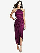 Front View Thumbnail - Merlot Halter Midi Dress with Draped Tulip Skirt