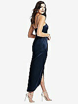 Rear View Thumbnail - Midnight Navy Halter Midi Dress with Draped Tulip Skirt