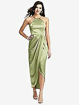 Front View Thumbnail - Mint Halter Midi Dress with Draped Tulip Skirt