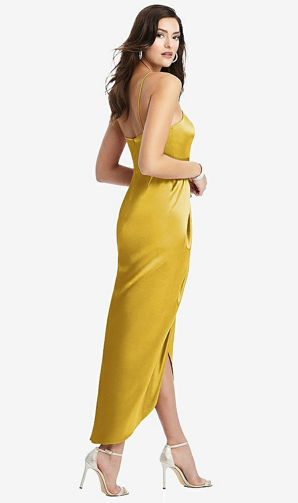 Back View - Marigold Halter Midi Dress with Draped Tulip Skirt