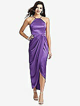 Front View Thumbnail - Pansy Halter Midi Dress with Draped Tulip Skirt