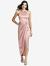 Front View Thumbnail - Rose Quartz Halter Midi Dress with Draped Tulip Skirt