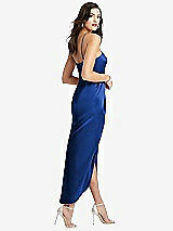 Rear View Thumbnail - Sapphire Halter Midi Dress with Draped Tulip Skirt