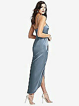 Rear View Thumbnail - Slate Halter Midi Dress with Draped Tulip Skirt