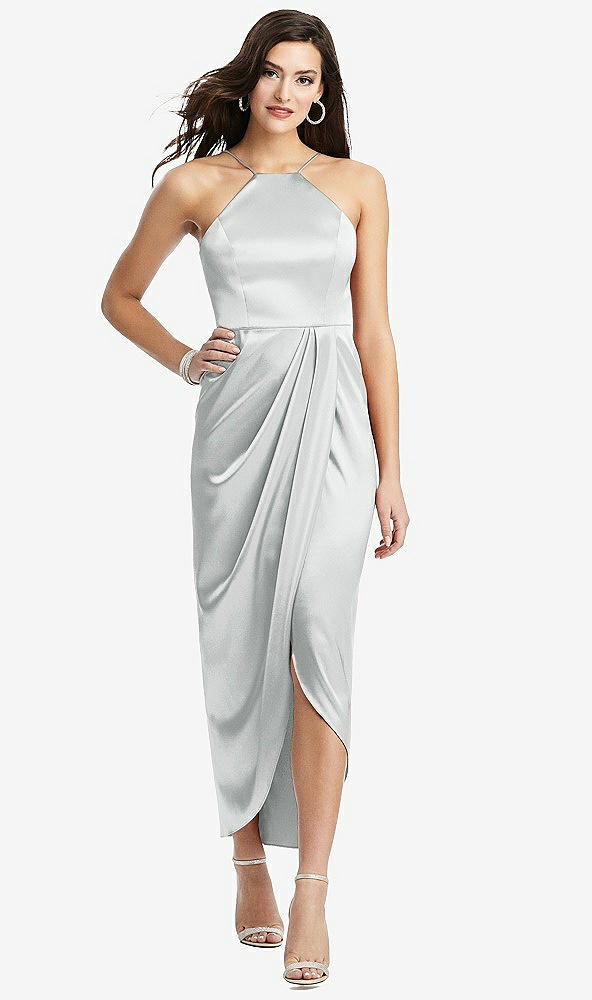 Front View - Sterling Halter Midi Dress with Draped Tulip Skirt