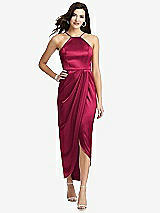 Front View Thumbnail - Valentine Halter Midi Dress with Draped Tulip Skirt