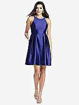 Front View Thumbnail - Electric Blue Halter Pleated Skirt Cocktail Dress with Pockets