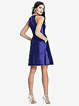 Rear View Thumbnail - Electric Blue Halter Pleated Skirt Cocktail Dress with Pockets