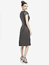 Rear View Thumbnail - Caviar Gray Cap Sleeve V-Neck Satin Midi Dress with Pockets