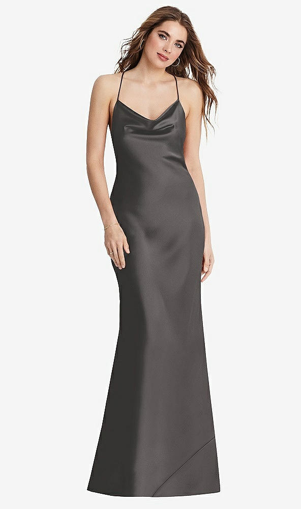 Back View - Caviar Gray Cowl-Neck Convertible Maxi Slip Dress - Reese