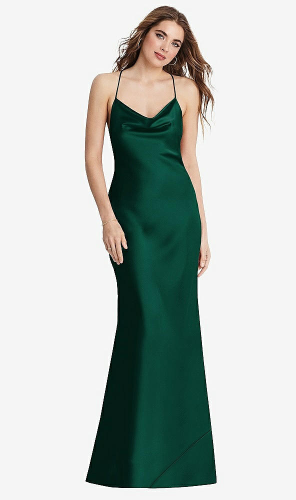 Back View - Hunter Green Cowl-Neck Convertible Maxi Slip Dress - Reese