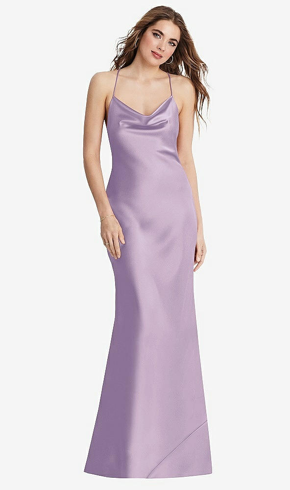 Back View - Pale Purple Cowl-Neck Convertible Maxi Slip Dress - Reese