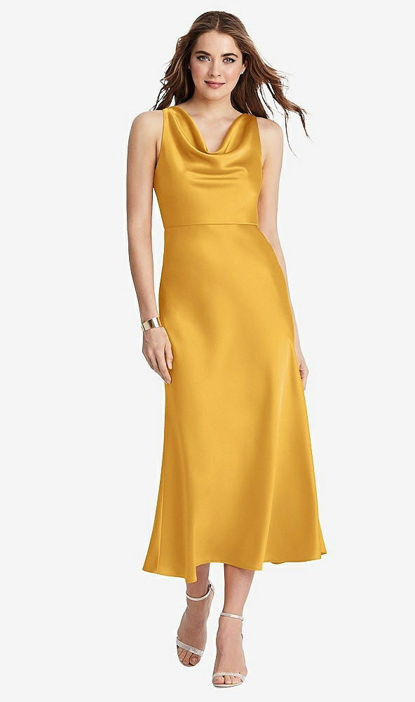 Front View - NYC Yellow Cowl-Neck Midi Tank Dress - Esme