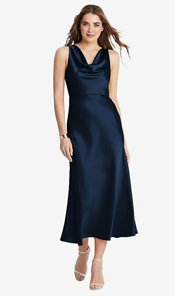 Front View - Midnight Navy Cowl-Neck Midi Tank Dress - Esme