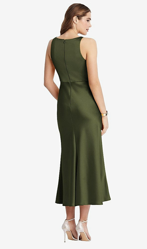 Back View - Olive Green Cowl-Neck Midi Tank Dress - Esme