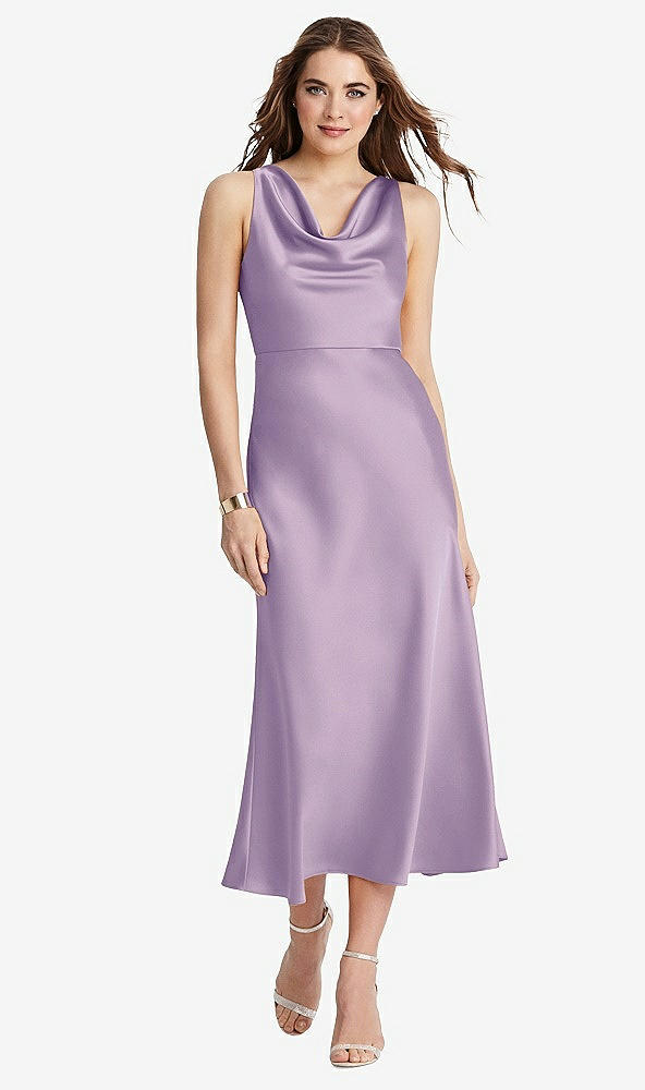 Front View - Pale Purple Cowl-Neck Midi Tank Dress - Esme