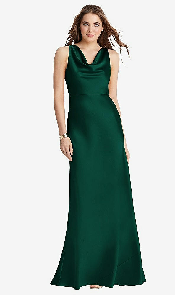 Front View - Hunter Green Cowl-Neck Maxi Tank Dress - Nova