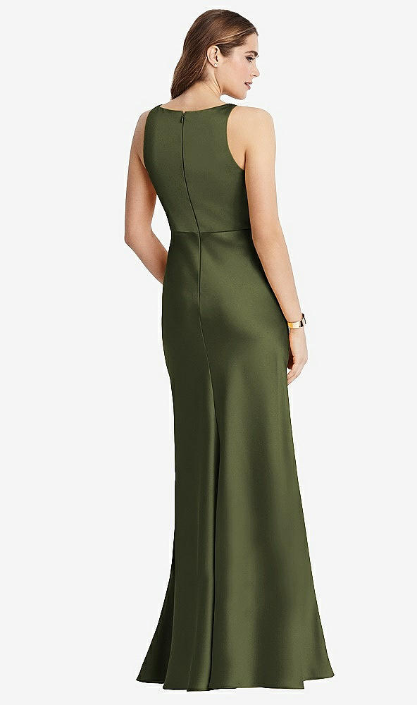 Back View - Olive Green Cowl-Neck Maxi Tank Dress - Nova