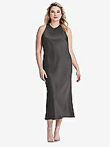 Alt View 2 Thumbnail - Caviar Gray Tie Neck Cutout Midi Tank Dress - Lou